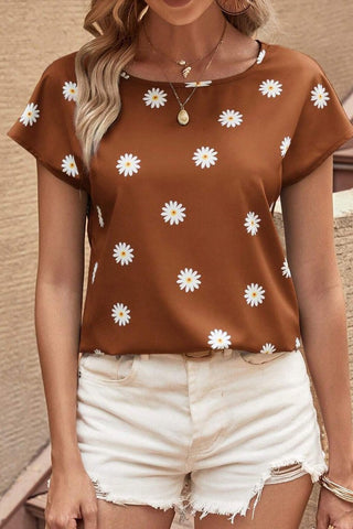 Chestnut Floral Short Sleeve Top