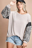 Taupe Knit Top with Leopard Sleeve