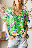 Green Floral V-Neck Flowy Top