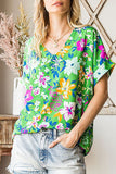 Green Floral V-Neck Flowy Top