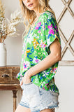 Green Floral V-Neck Flowy Top