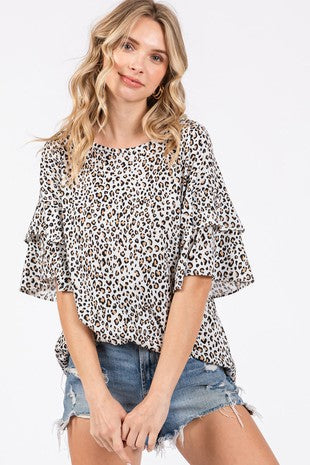 Leopard Print Double Layer Sleeve Top