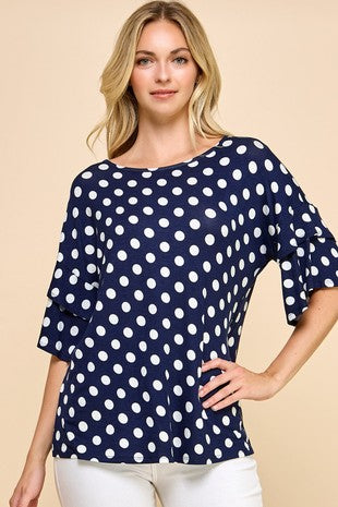 navy polka dot top