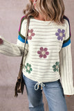 Floral Stripe Pointelle Knit Sweater