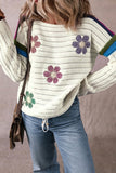 Floral Stripe Pointelle Knit Sweater