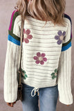 Floral Stripe Pointelle Knit Sweater