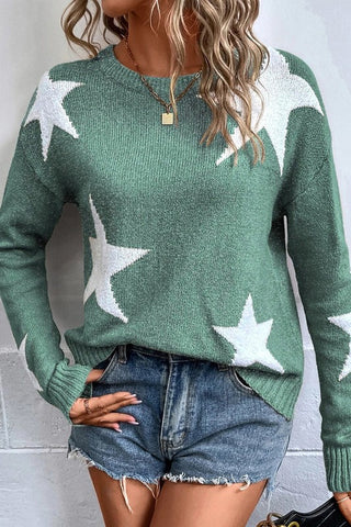 Green Star Drop Shoulder Sweater